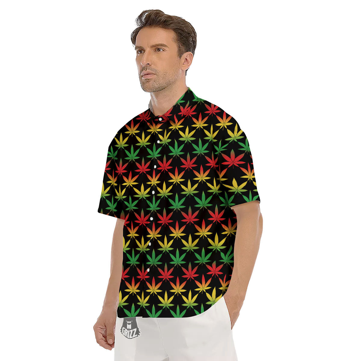 Leaf Reggae Marijuana Print Pattern Men's Short Sleeve Shirts-grizzshop