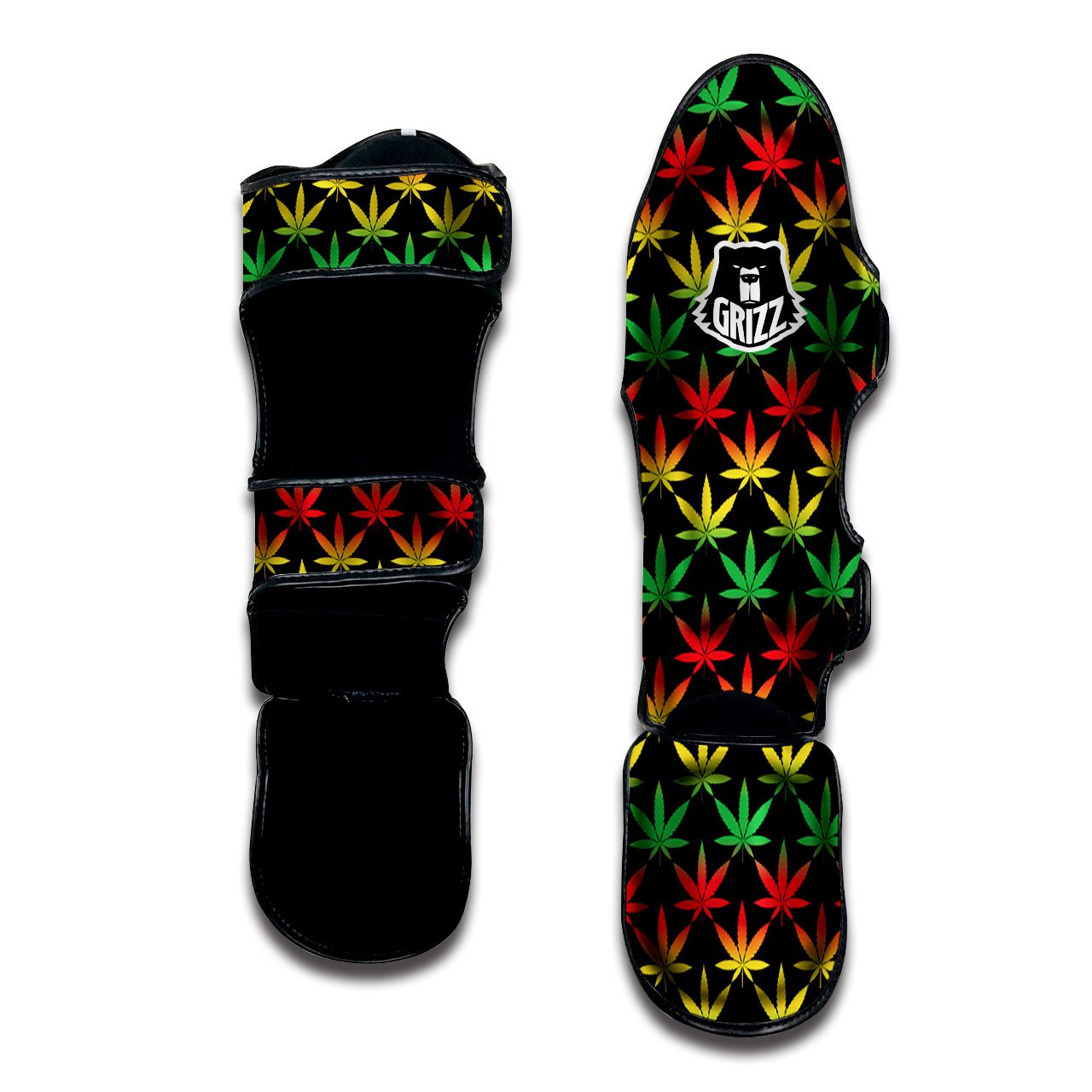 Leaf Reggae Marijuana Print Pattern Muay Thai Shin Guards-grizzshop