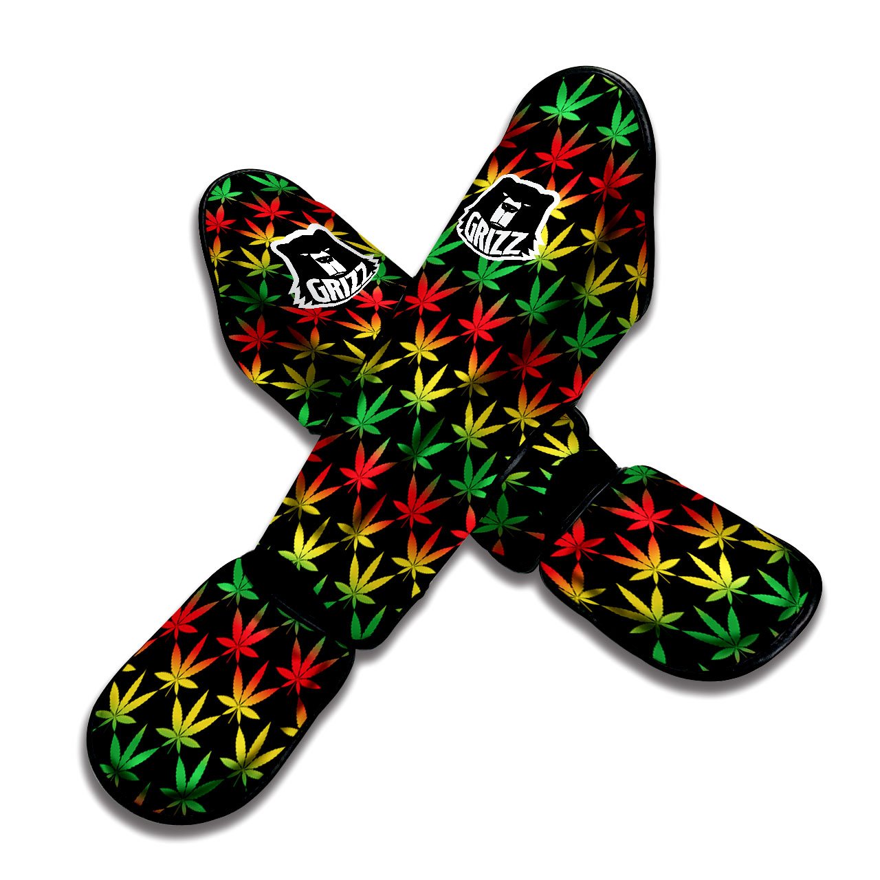 Leaf Reggae Marijuana Print Pattern Muay Thai Shin Guards-grizzshop