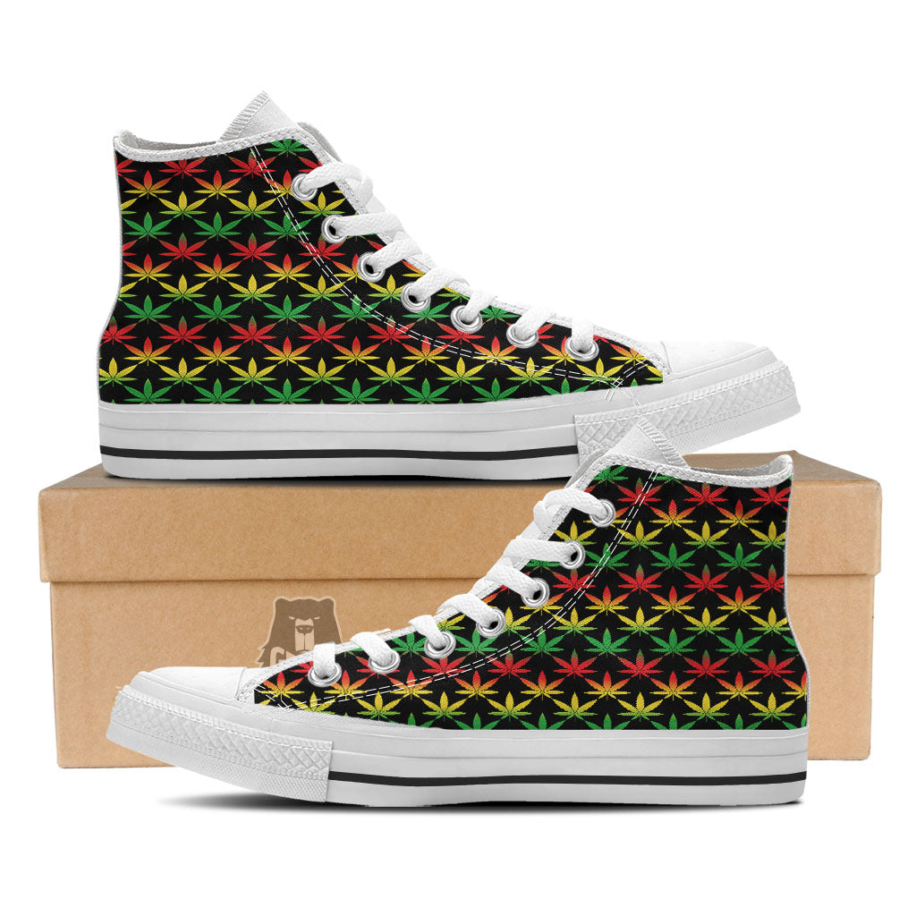 Leaf Reggae Marijuana Print Pattern White High Top Shoes-grizzshop
