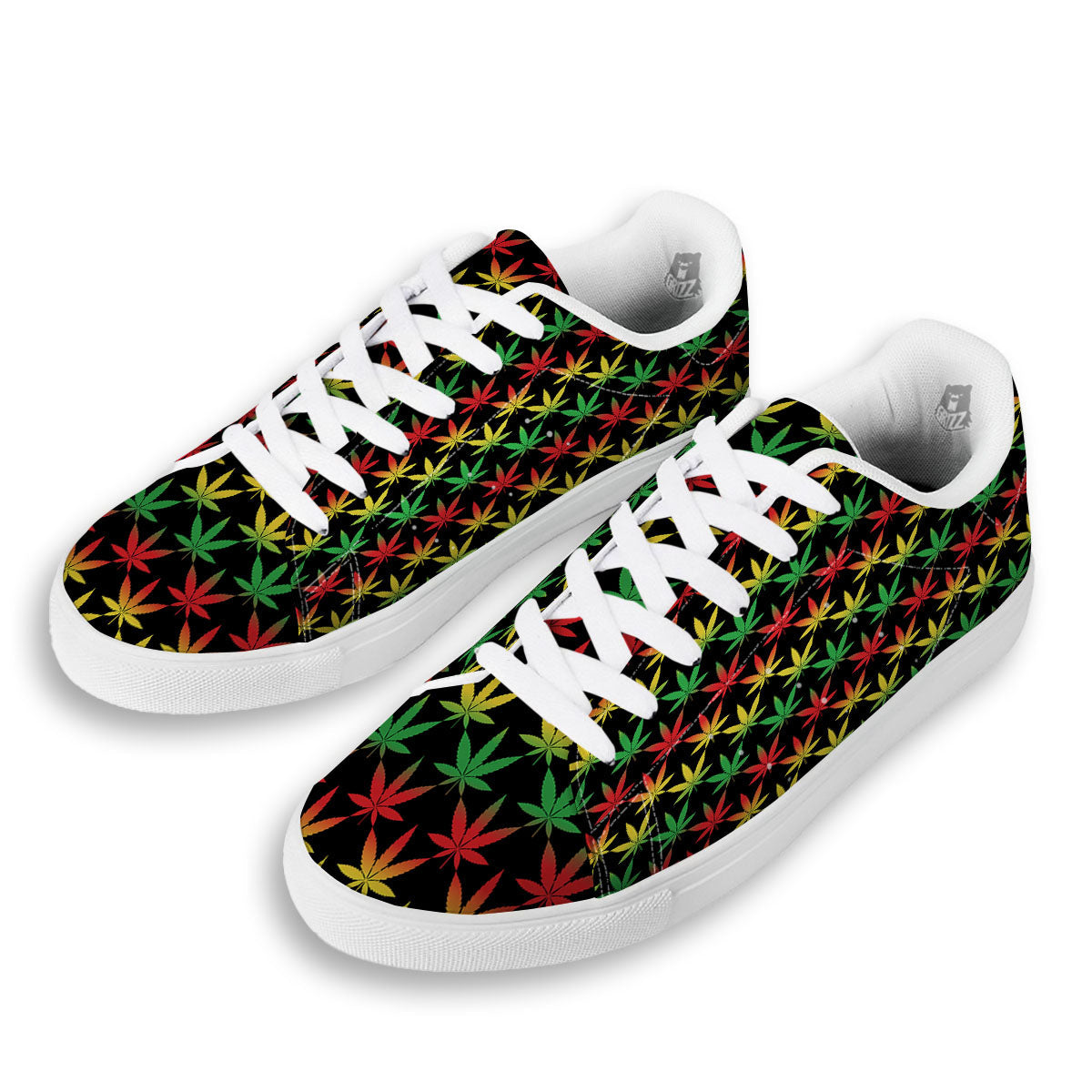 Leaf Reggae Marijuana Print Pattern White Low Top Sneakers-grizzshop