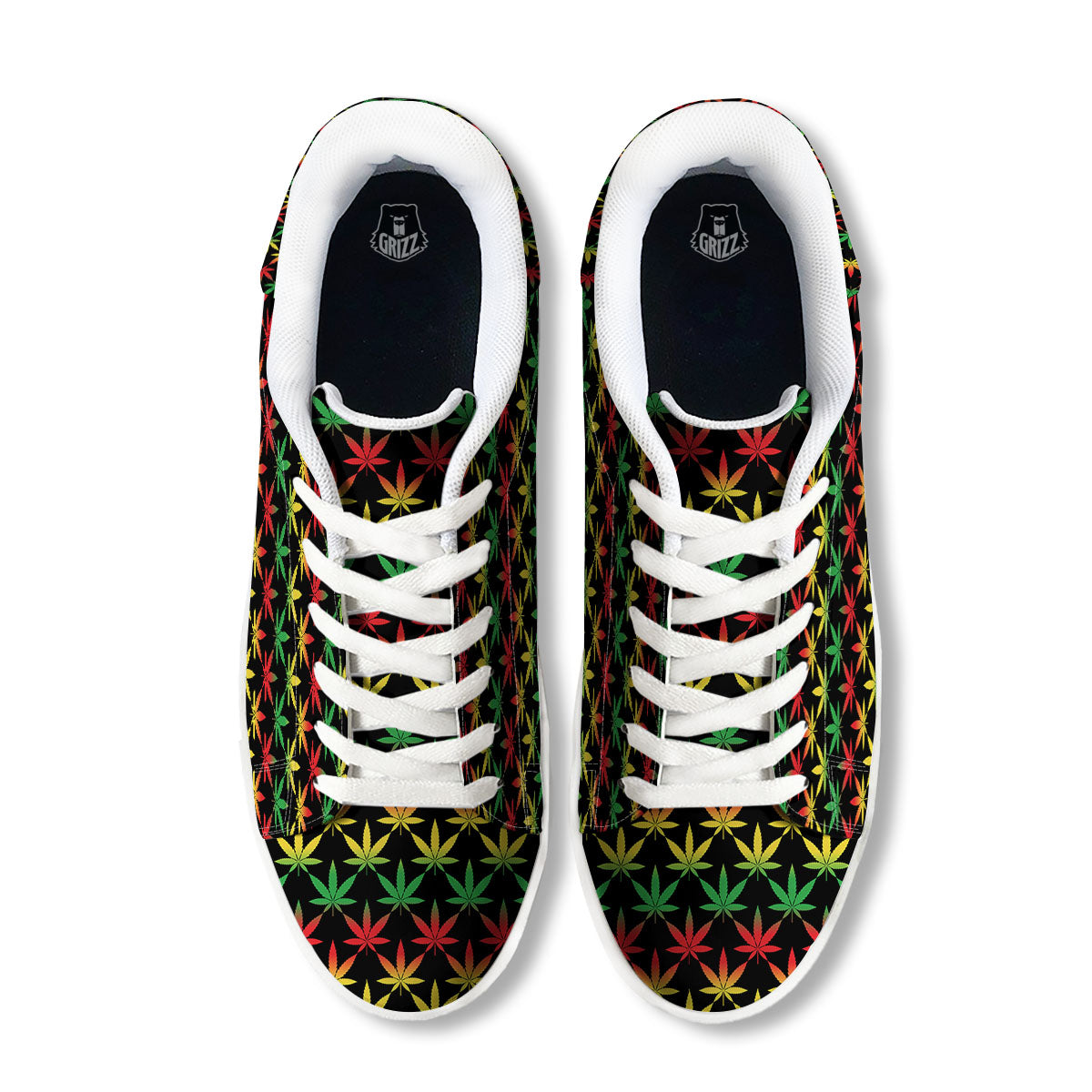 Leaf Reggae Marijuana Print Pattern White Low Top Sneakers-grizzshop