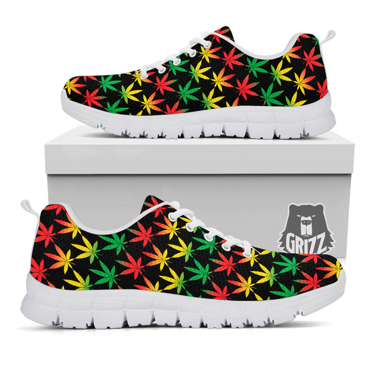 Leaf Reggae Marijuana Print Pattern White Sneaker-grizzshop