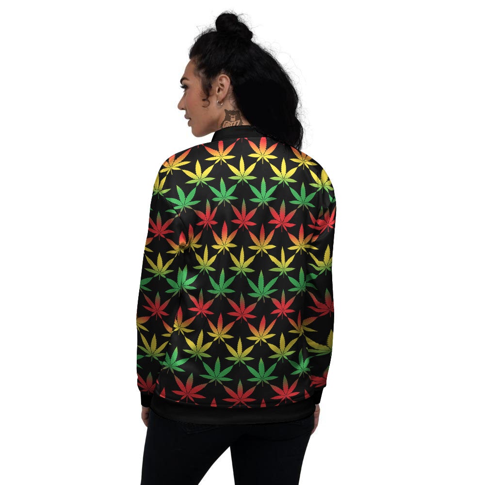 Leaf Reggae Marijuana Print Pattern Women's Bomber Jacket-grizzshop
