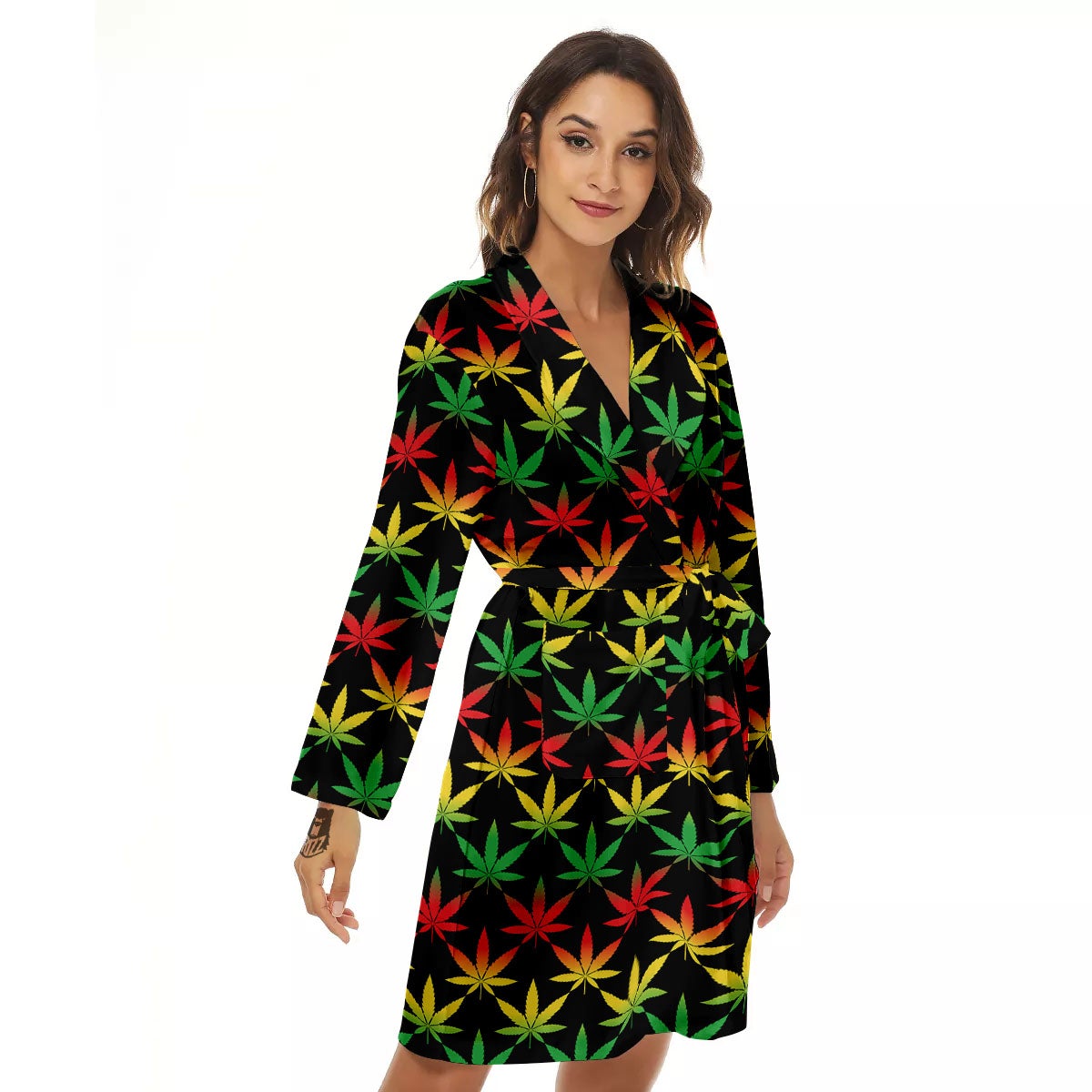 Leaf Reggae Marijuana Print Pattern Women's Robe-grizzshop