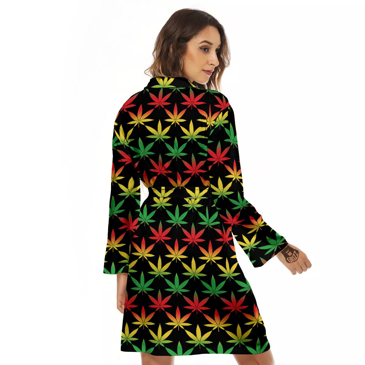 Leaf Reggae Marijuana Print Pattern Women's Robe-grizzshop