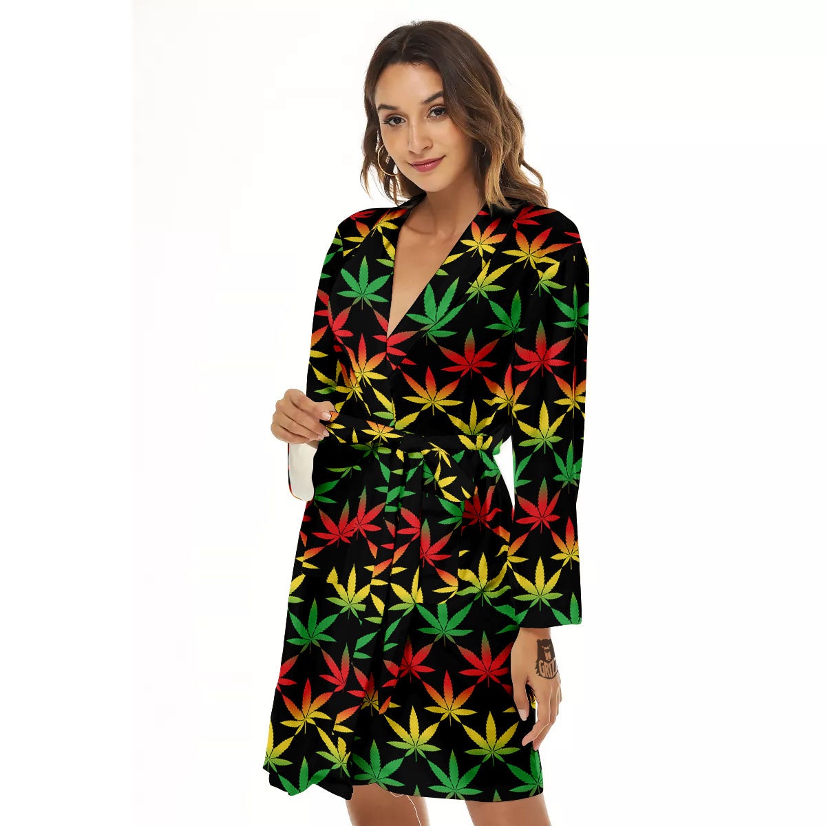 Leaf Reggae Marijuana Print Pattern Women's Robe-grizzshop
