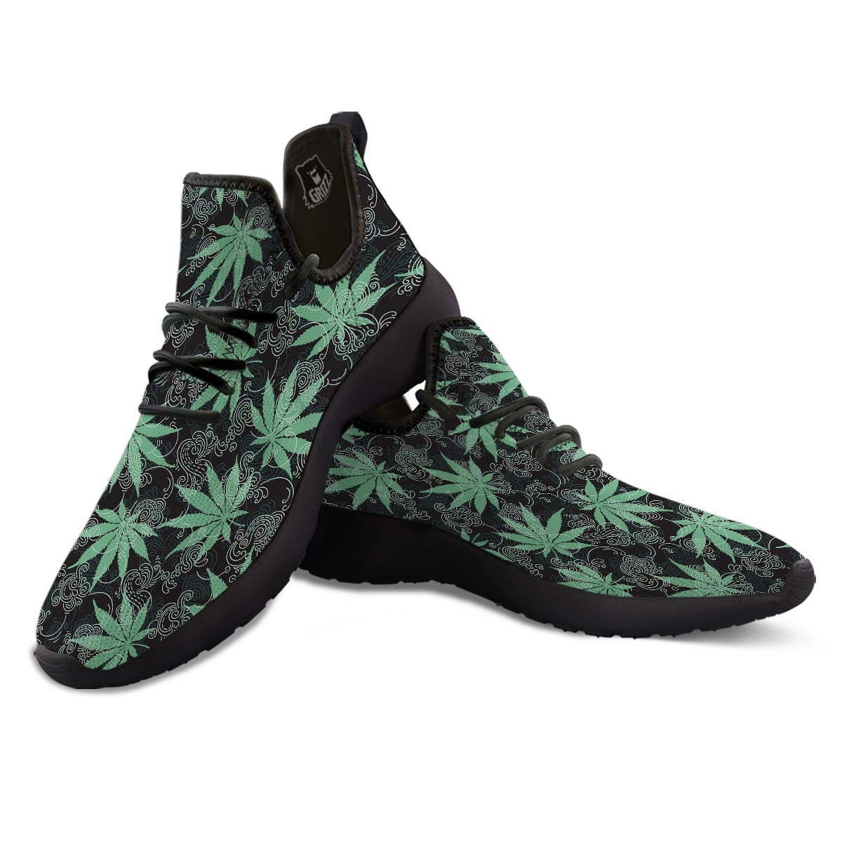 Leaf Swirl Cannabis Print Pattern Black Athletic Shoes-grizzshop