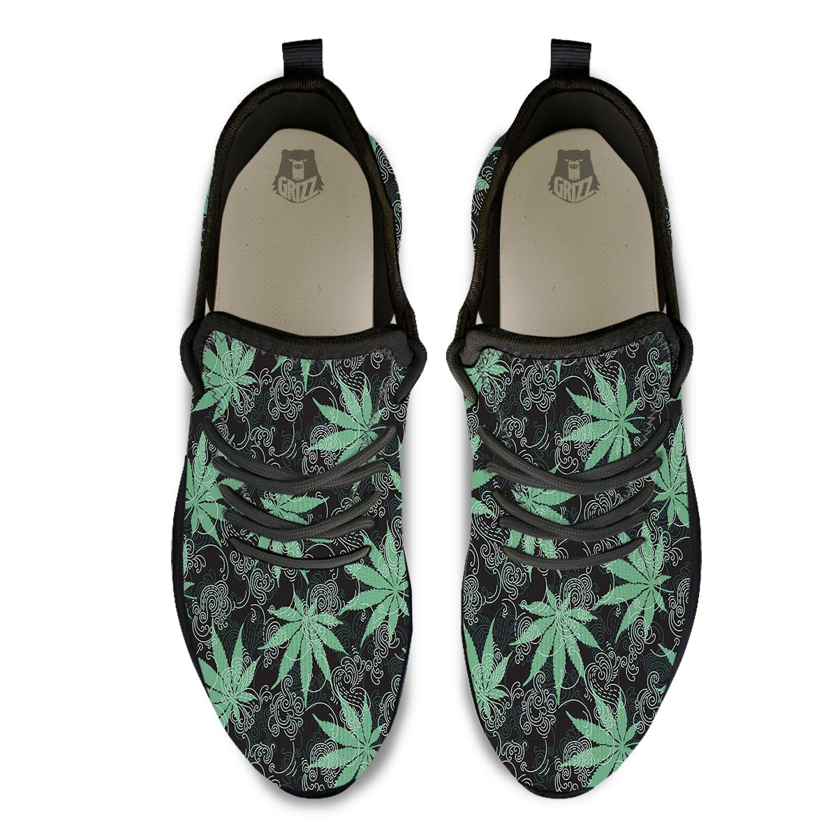 Leaf Swirl Cannabis Print Pattern Black Athletic Shoes-grizzshop