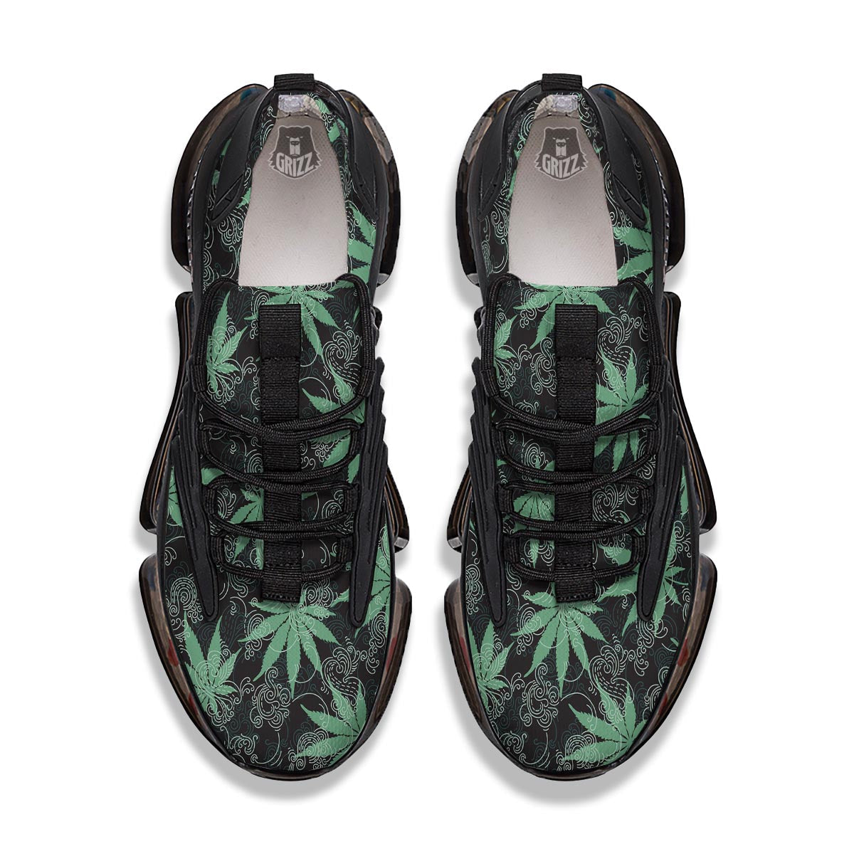 Leaf Swirl Cannabis Print Pattern Black Gym Shoes-grizzshop