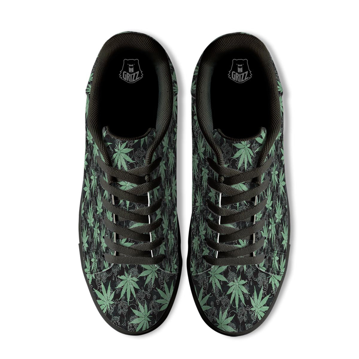 Leaf Swirl Cannabis Print Pattern Black Low Top Sneakers-grizzshop