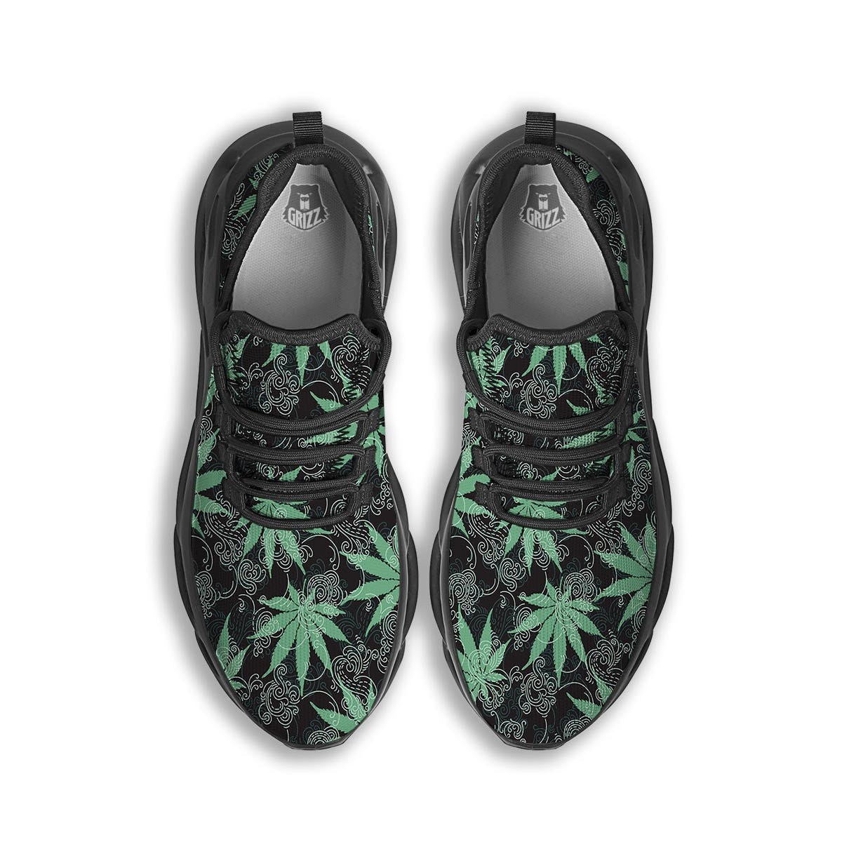 Leaf Swirl Cannabis Print Pattern Black Running Shoes-grizzshop