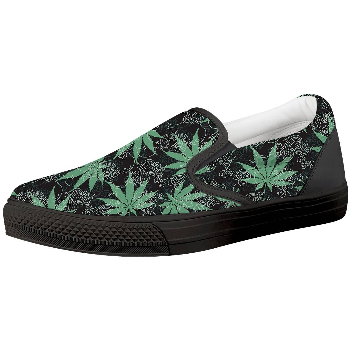 Leaf Swirl Cannabis Print Pattern Black Slip On Shoes-grizzshop