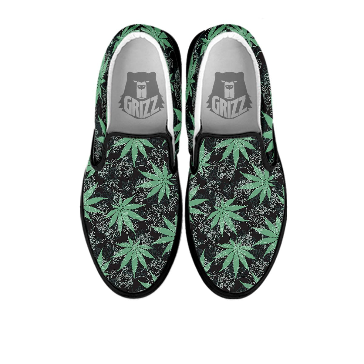 Leaf Swirl Cannabis Print Pattern Black Slip On Shoes-grizzshop