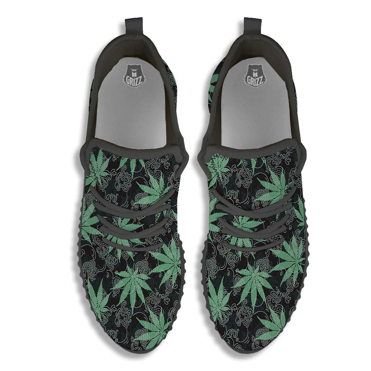 Leaf Swirl Cannabis Print Pattern Black Walking Shoes-grizzshop
