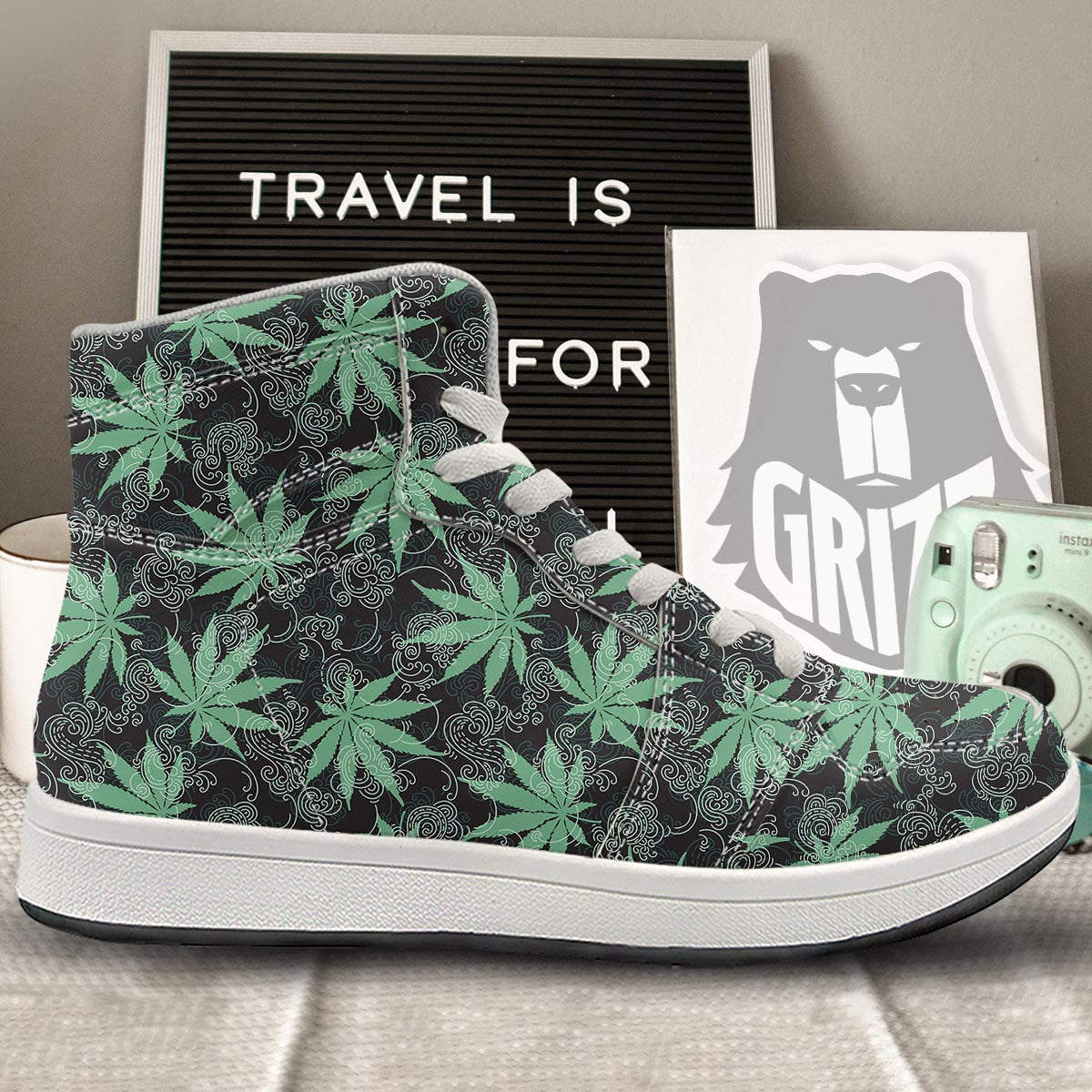 Leaf Swirl Cannabis Print Pattern High Top Sneakers-grizzshop