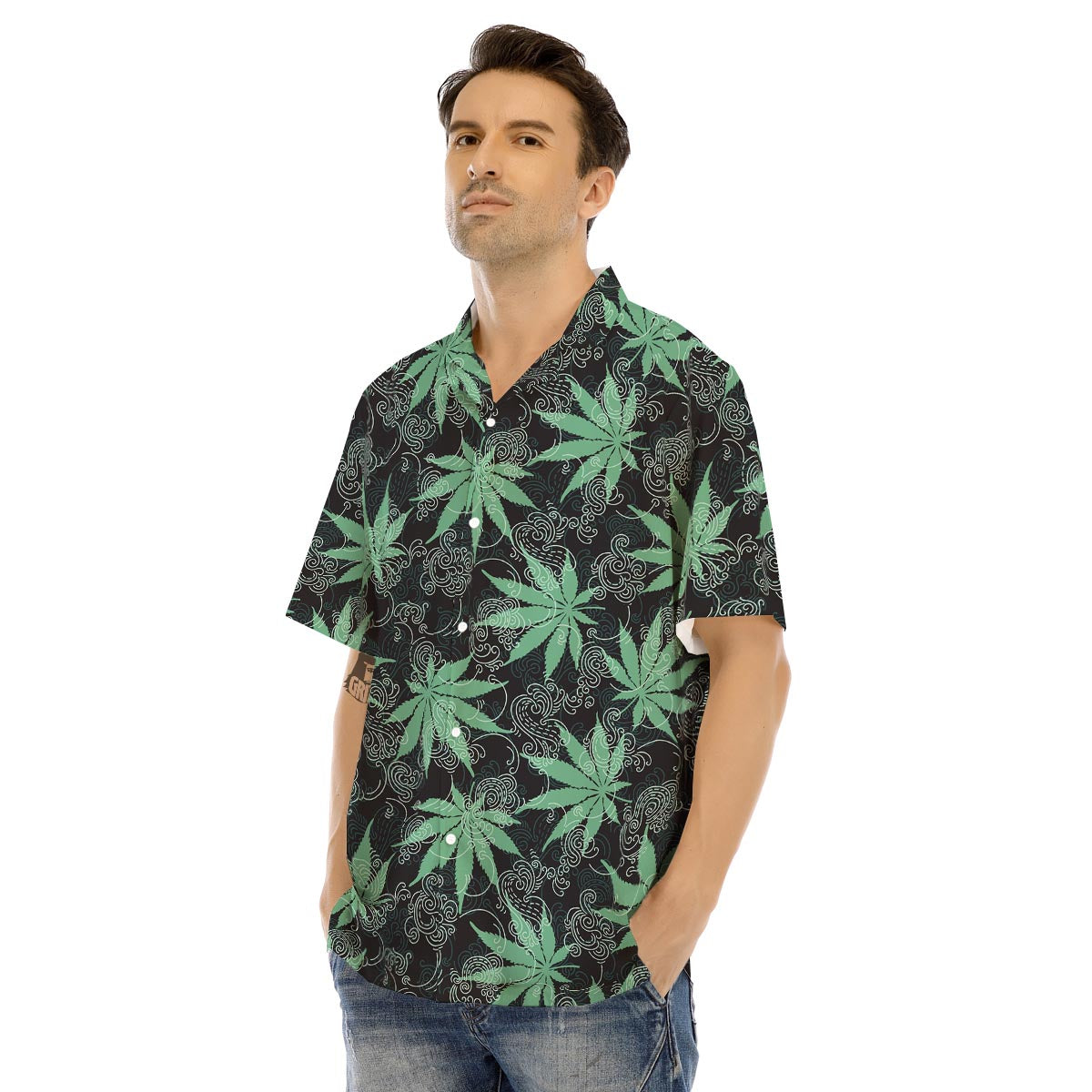 Leaf Swirl Cannabis Print Pattern Men's Hawaiian Shirt-grizzshop