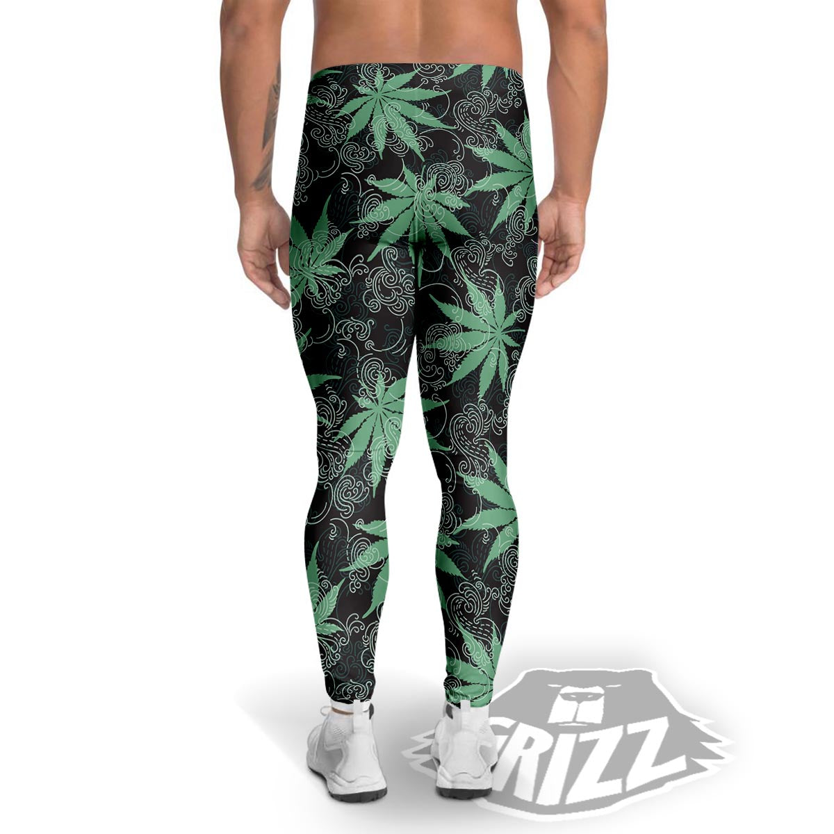 Leaf Swirl Cannabis Print Pattern Men's Leggings-grizzshop