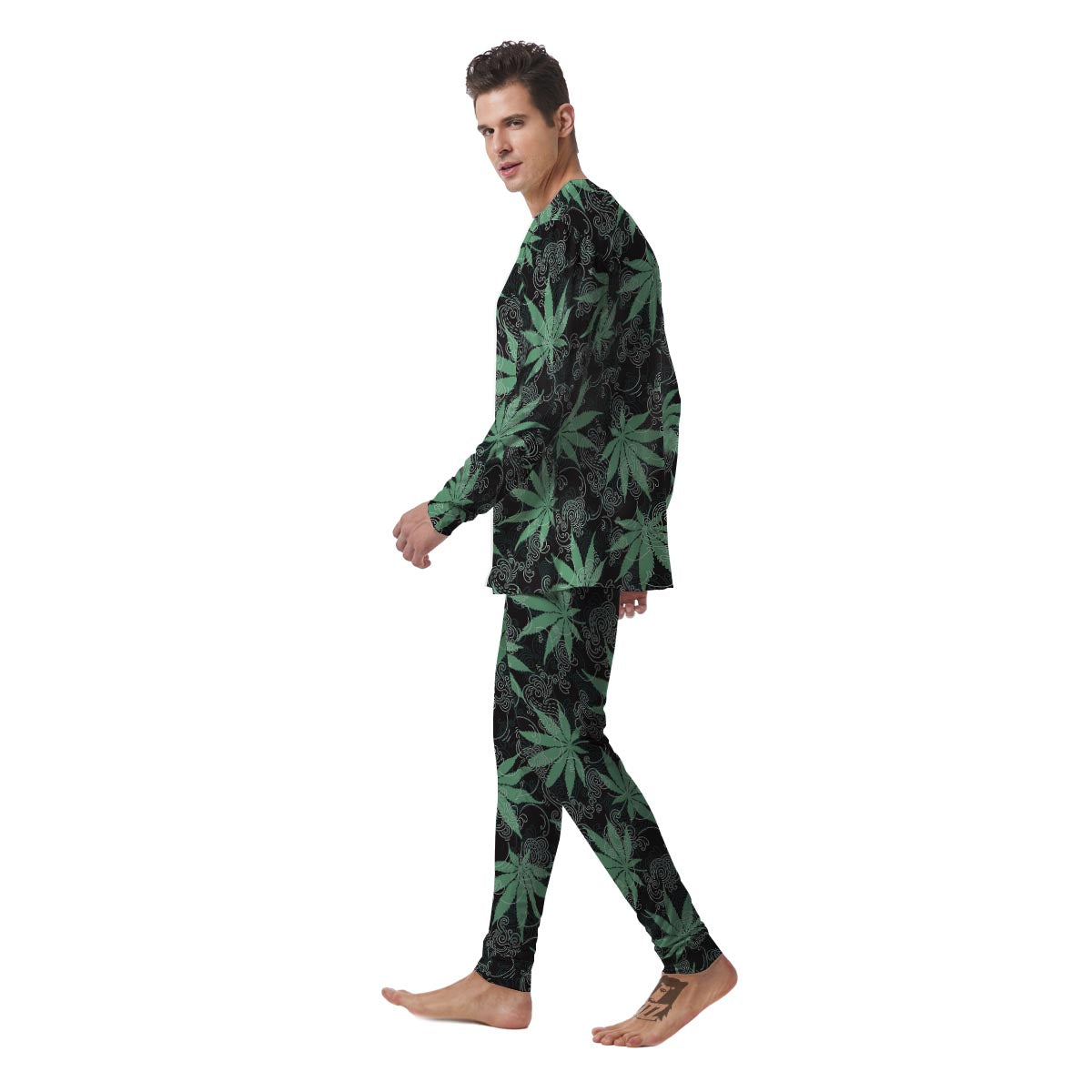 Leaf Swirl Cannabis Print Pattern Men's Pajamas-grizzshop