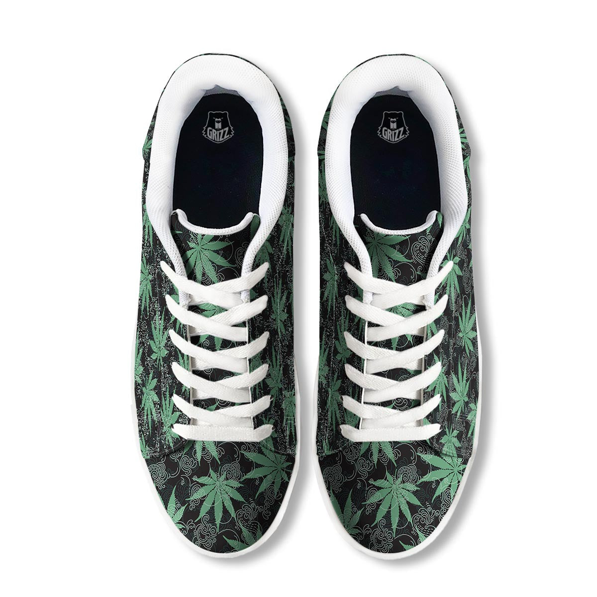 Leaf Swirl Cannabis Print Pattern White Low Top Sneakers-grizzshop