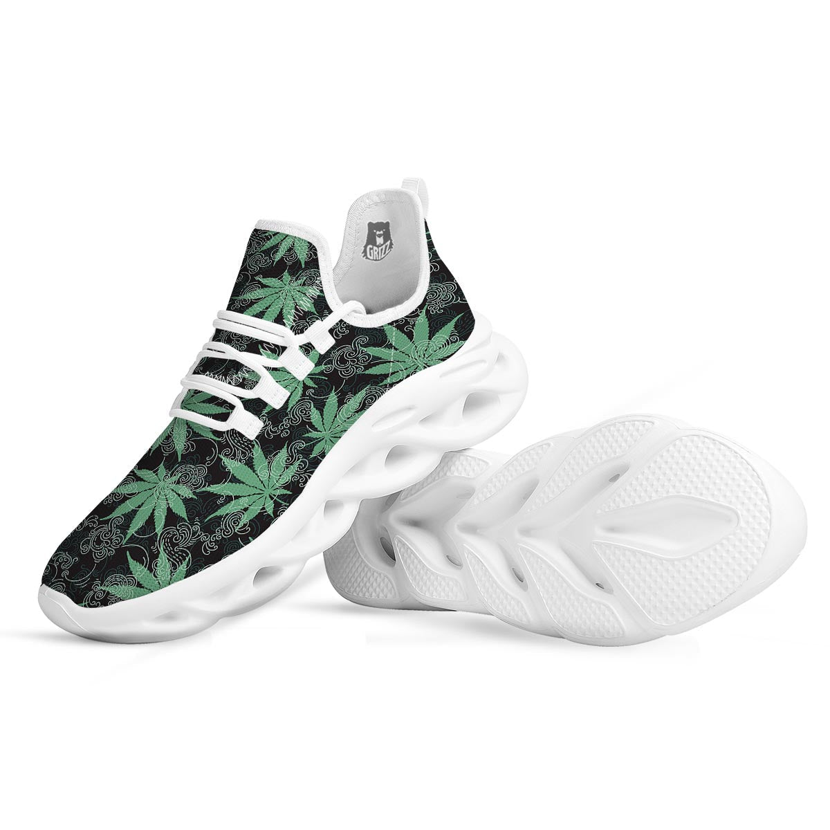 Leaf Swirl Cannabis Print Pattern White Running Shoes-grizzshop