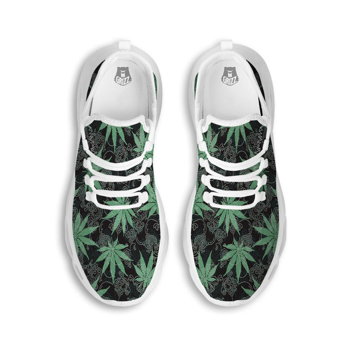 Leaf Swirl Cannabis Print Pattern White Running Shoes-grizzshop