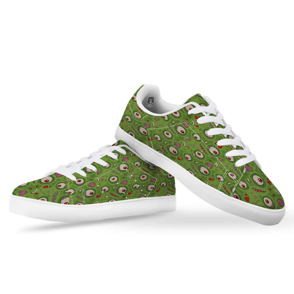 Leateher Face Zombie Print Pattern White Low Top Sneakers-grizzshop