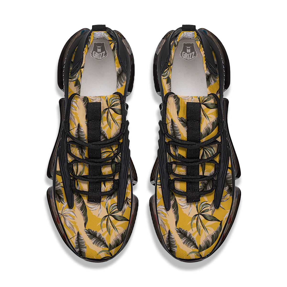 Leaves Monstera Yellow Print Pattern Black Gym Shoes-grizzshop