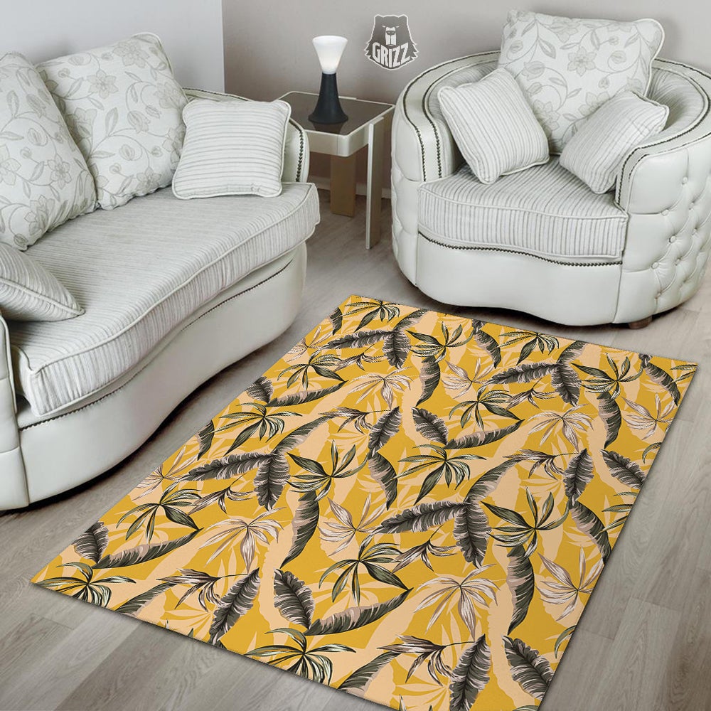Leaves Monstera Yellow Print Pattern Floor Mat-grizzshop