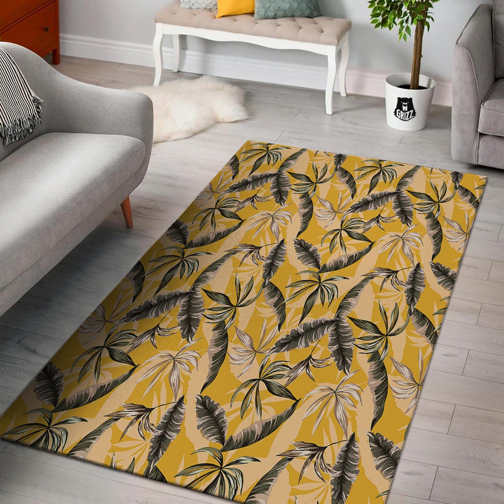 Leaves Monstera Yellow Print Pattern Floor Mat-grizzshop
