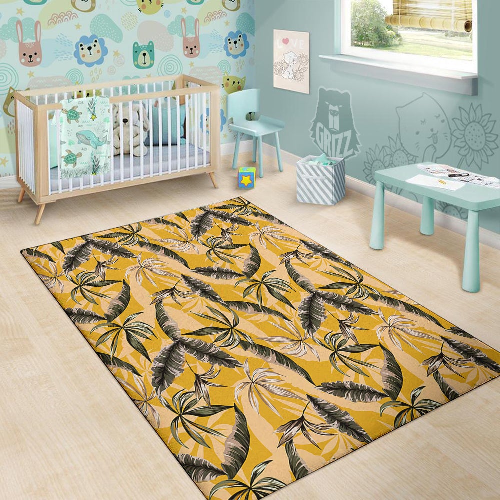 Leaves Monstera Yellow Print Pattern Floor Mat-grizzshop