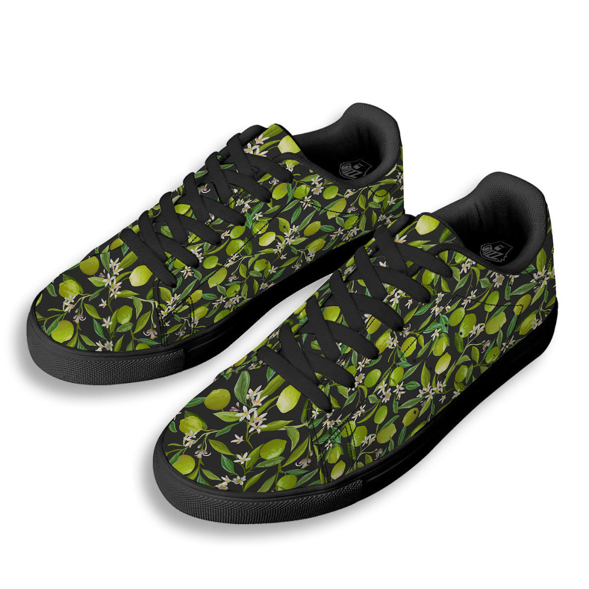 Lemon And Lime Print Pattern Black Low Top Sneakers-grizzshop