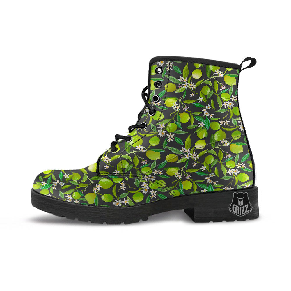 Lemon And Lime Print Pattern Leather Boots-grizzshop