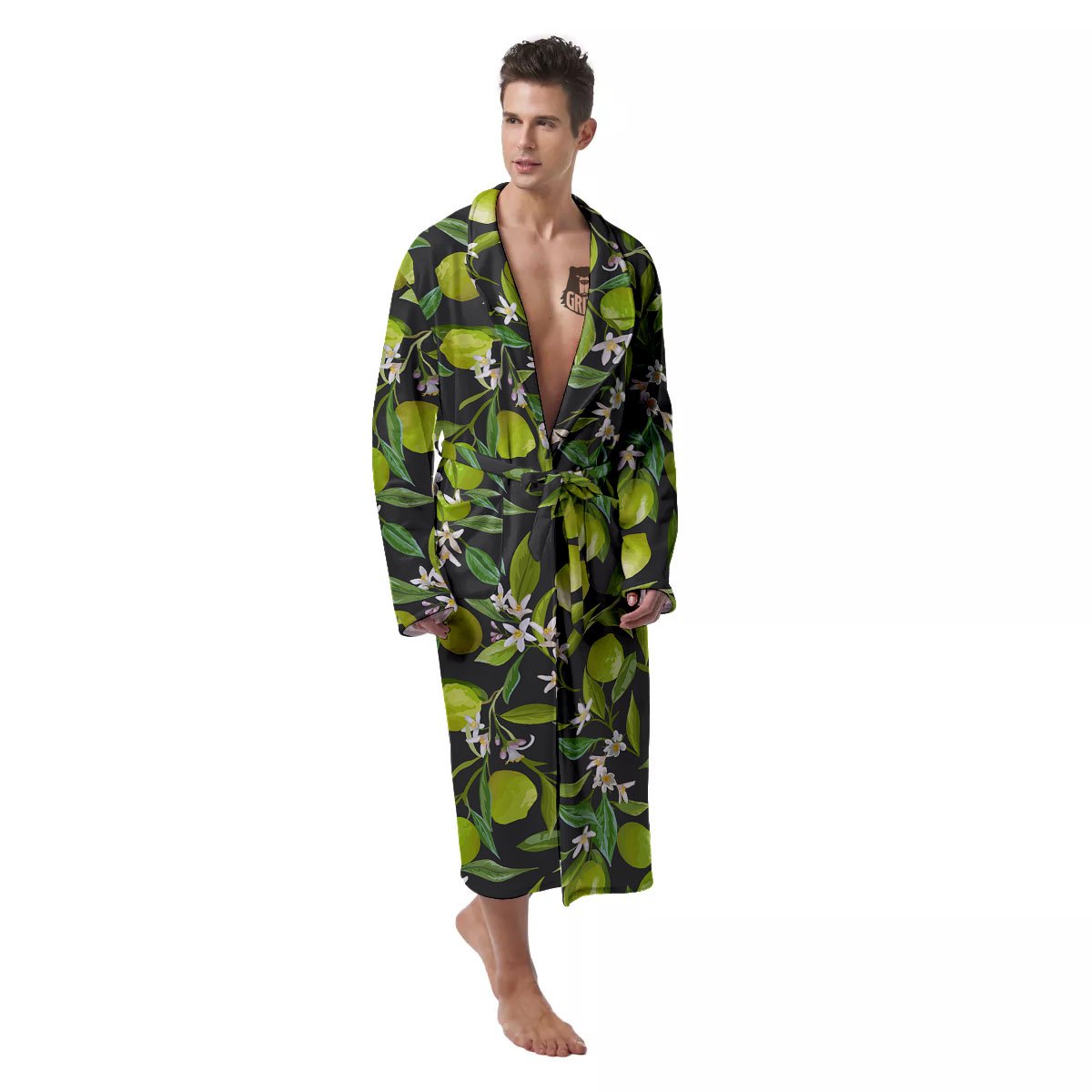 Lemon And Lime Print Pattern Men's Robe-grizzshop