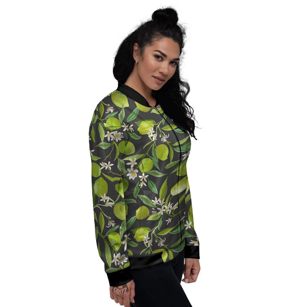 Lemon And Lime Print Pattern Women's Bomber Jacket-grizzshop