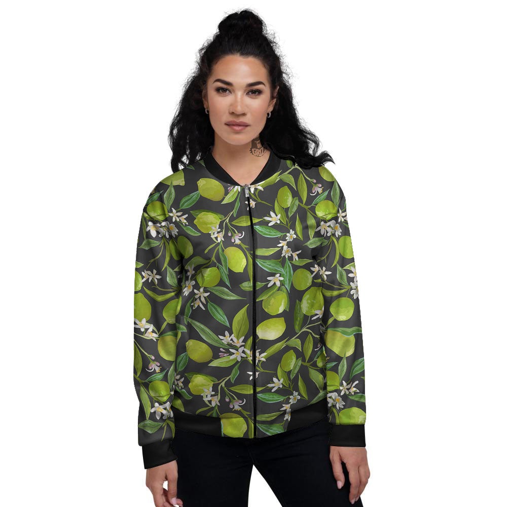 Lemon And Lime Print Pattern Women's Bomber Jacket-grizzshop