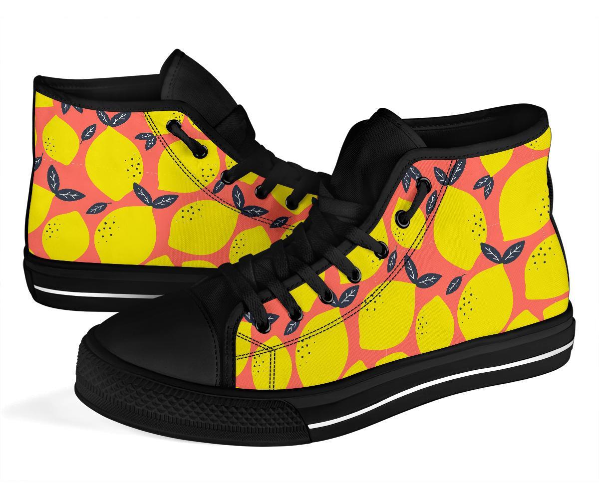 Lemon Print Pattern Men Women's High Top Shoes-grizzshop