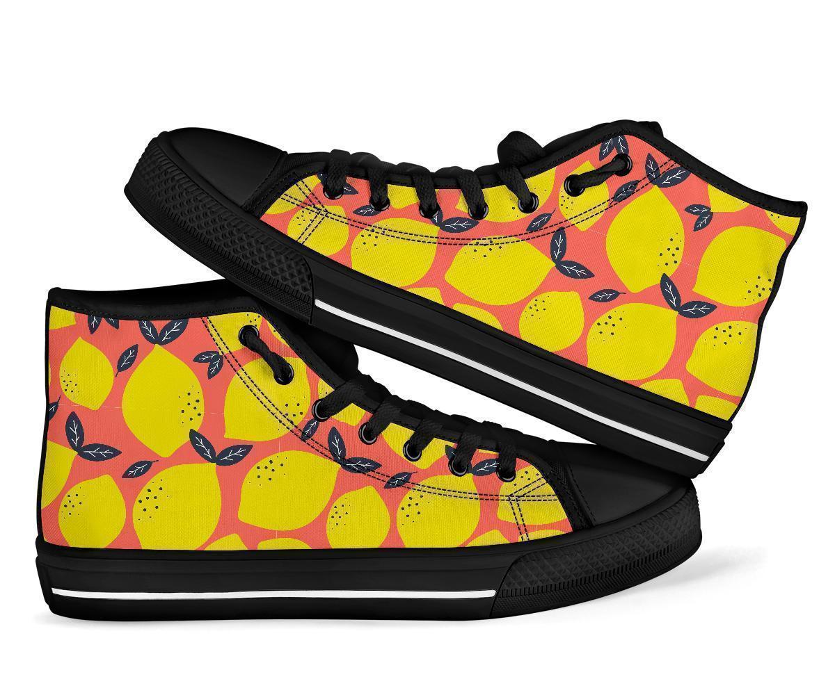 Lemon Print Pattern Men Women's High Top Shoes-grizzshop