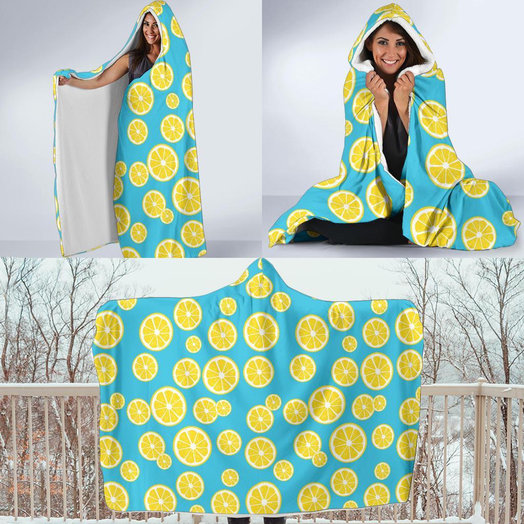 Lemon Slice Pattern Print Hooded Blanket-grizzshop