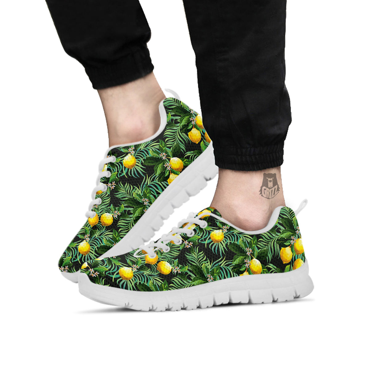 Lemon Tropical Print Pattern White Sneaker-grizzshop