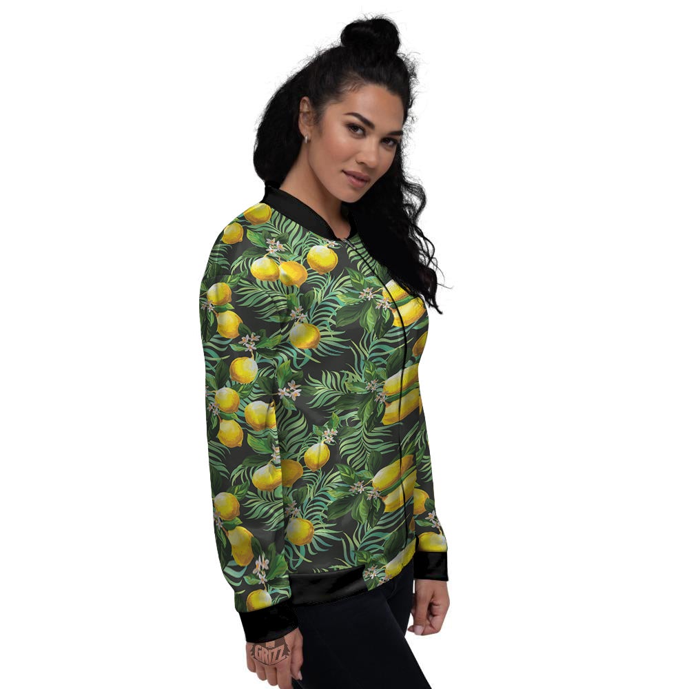 Lemon Tropical Print Pattern Women's Bomber Jacket-grizzshop