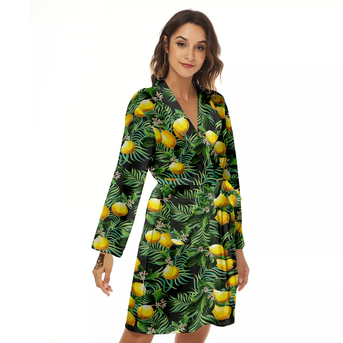 Lemon Tropical Print Pattern Women's Robe-grizzshop