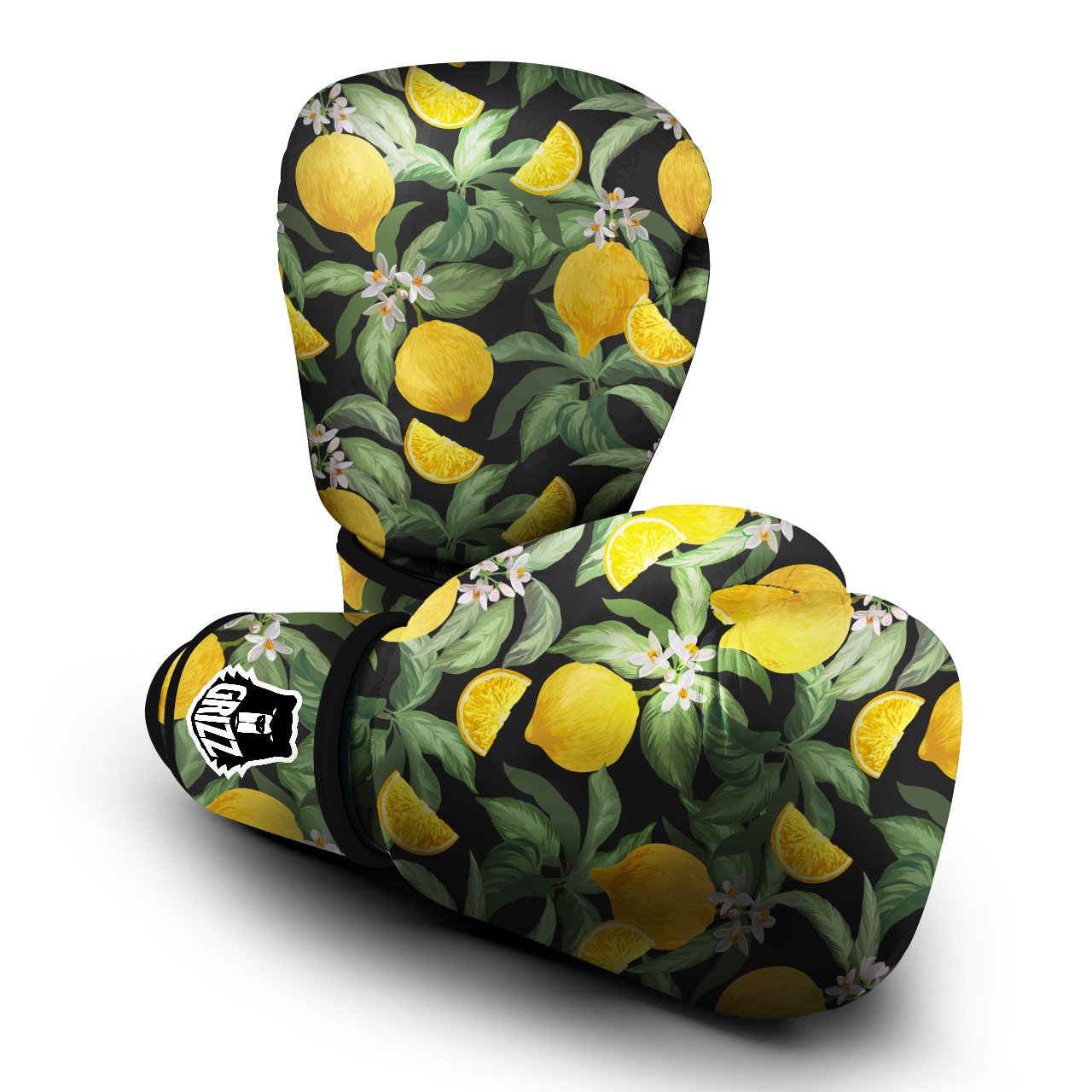 Lemon Yellow Print Pattern Boxing Gloves-grizzshop