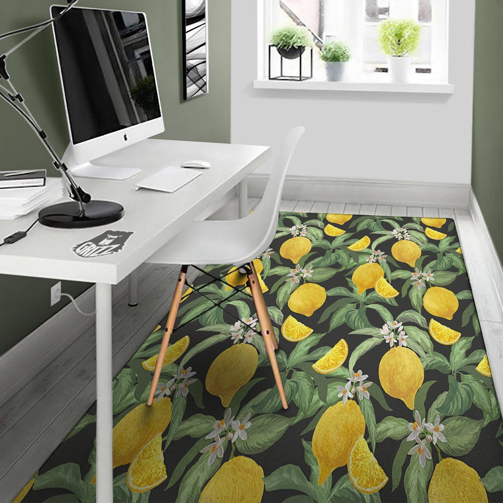 Lemon Yellow Print Pattern Floor Mat-grizzshop
