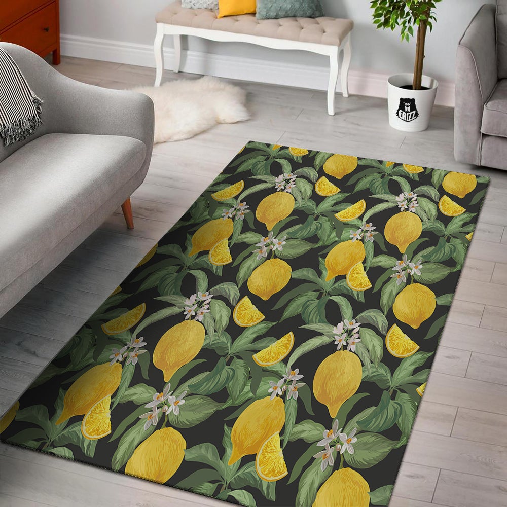 Lemon Yellow Print Pattern Floor Mat-grizzshop