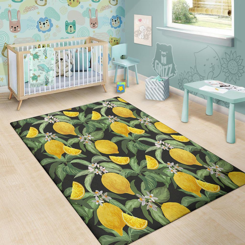 Lemon Yellow Print Pattern Floor Mat-grizzshop
