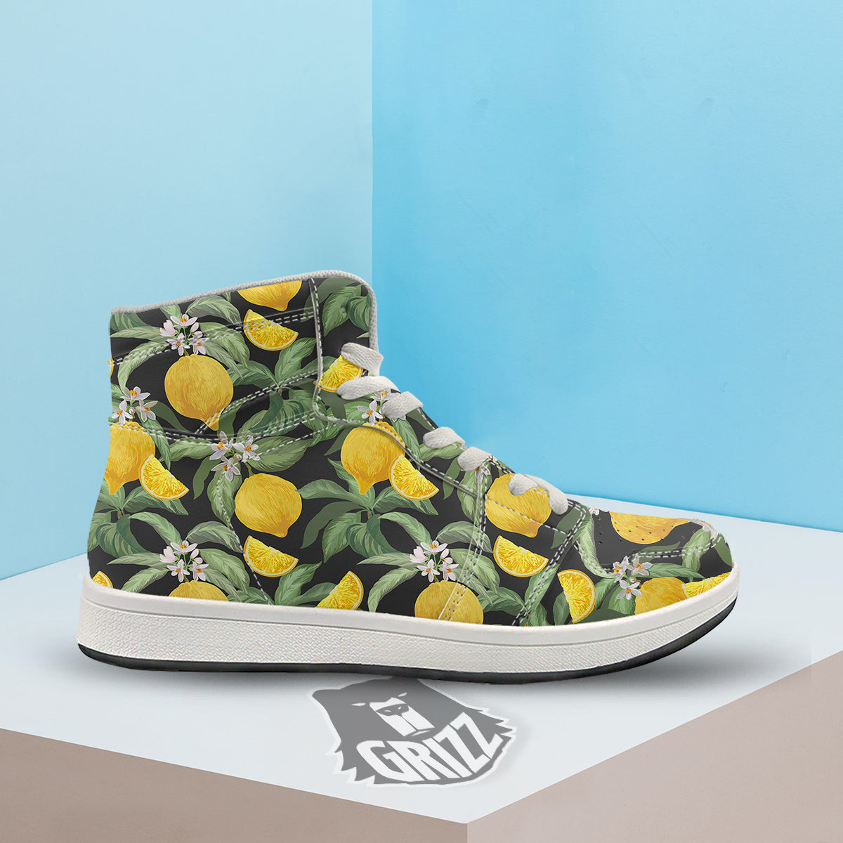 Lemon Yellow Print Pattern High Top Sneakers-grizzshop