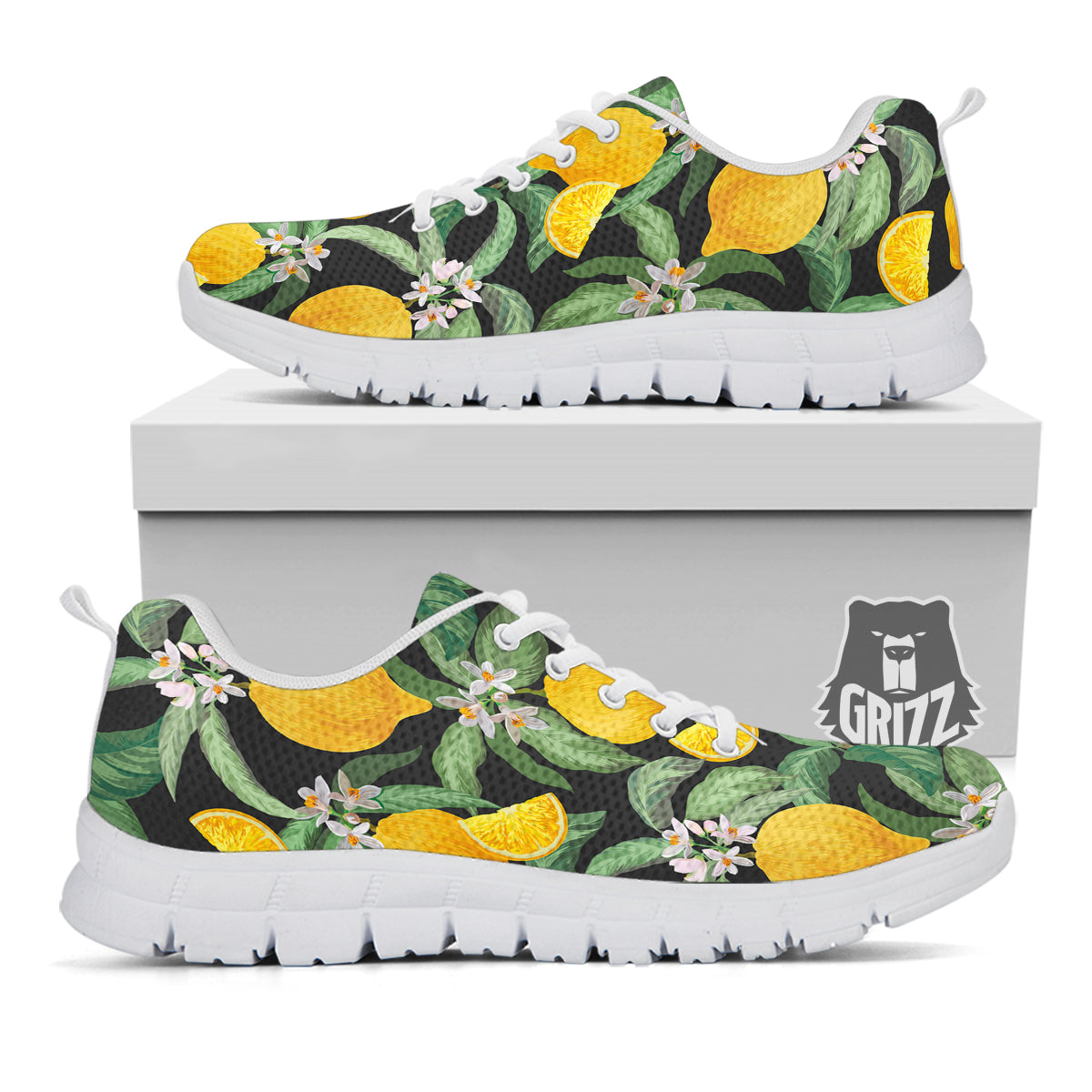 Lemon Yellow Print Pattern White Sneaker-grizzshop
