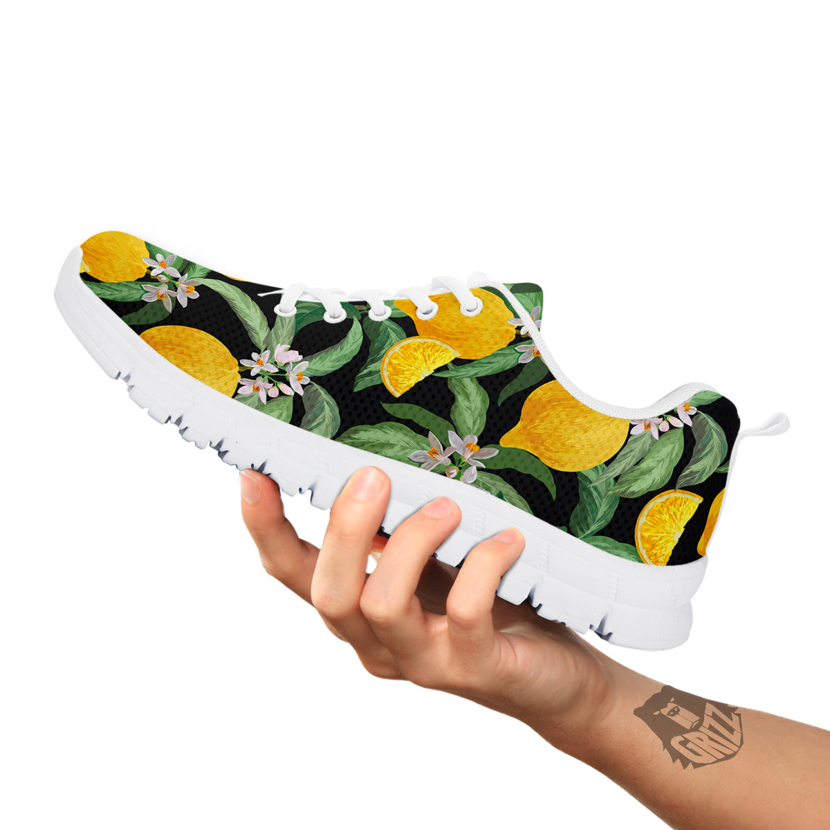 Lemon Yellow Print Pattern White Sneaker-grizzshop