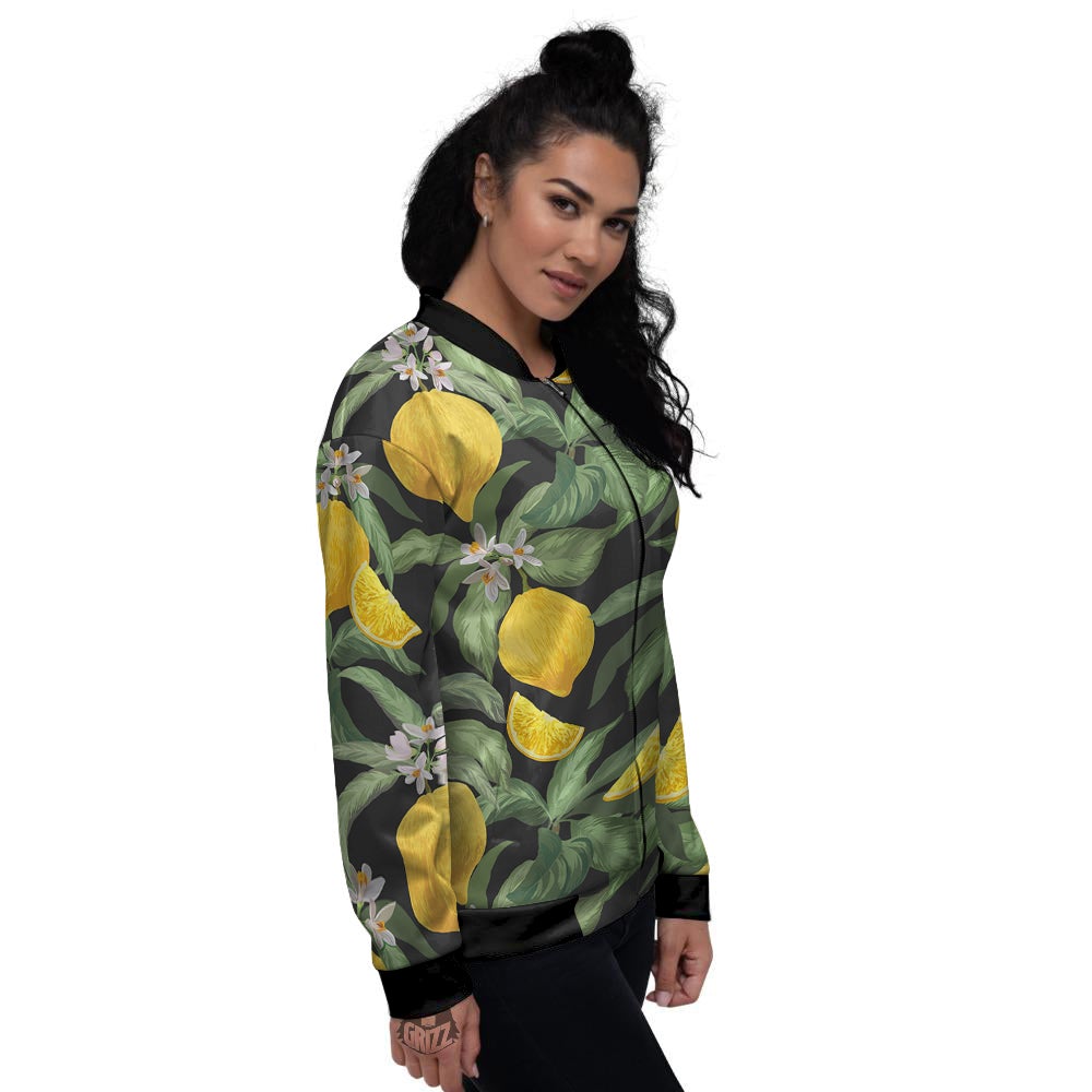 Lemon Yellow Print Pattern Women's Bomber Jacket-grizzshop